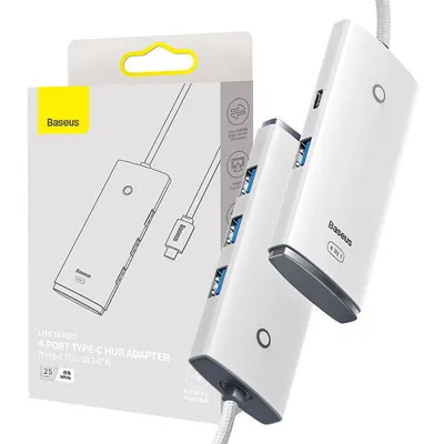 Hub 4w1 Baseus lite series usb-c do 4x usb 3.0 + usb-c, 25cm (biały)