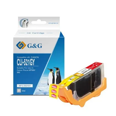 G&g kompatybilny ink / tusz z cli521gy, grey, 8.4ml, np-c-0521gy, 2937b001, dla canon ip3600, ip4600, mp620, mp630, mp980