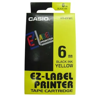Casio oryginalny taśma do drukarek etykiet, Casio, xr-6yw1, czarny druk/żółty podkład, nielaminowany, 8m, 6mm
