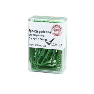 Spinacze okrągłe 28mm VICTORY OFFICE PRODUCTS 6028350-151 pastelowe seledynowe metalowepowlekane w pojemniku plastikowym 50szt