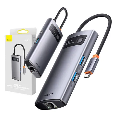 Hub 4w1 Baseus metal gleam series, usb-c do 3x usb 3.0 + ethernet rj45