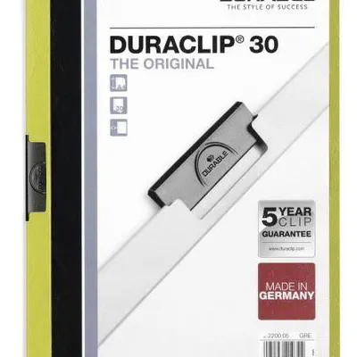 Skoroszyt zaciskowy a4 DURABLE duraclip 220005 zielony plastikowy 30 krt