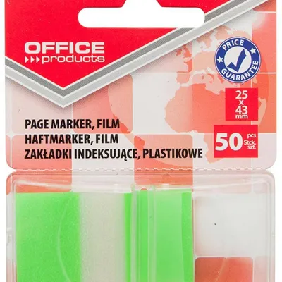 Zakładki indeksujące foliowe 25x43mm OFFICE PRODUCTS zielone 50 szt