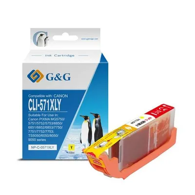 G&g kompatybilny ink / tusz z cli571y xl, yellow, 10,8ml, ml np-c-0cl571xly, high capacity, canon pixma mg5750, mg5751, mg5752, mg