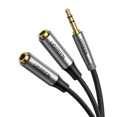 Rozdzielacz audio aux UGREEN av191, kabel jack 3.5mm, 20cm (czarny)