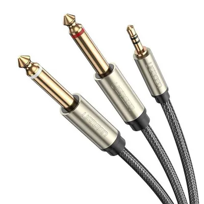 Ugreen av126 kabel trs 3.5 mm do 2x ts 6.35 mm - 3m (szary)