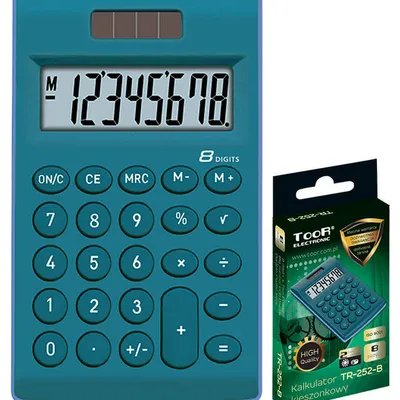Kalkulator kieszonkowy 8cyfr Toor Electronic tr-252-b 120-1771 niebieski zasilanie solarne + bateria 101x62x11mm