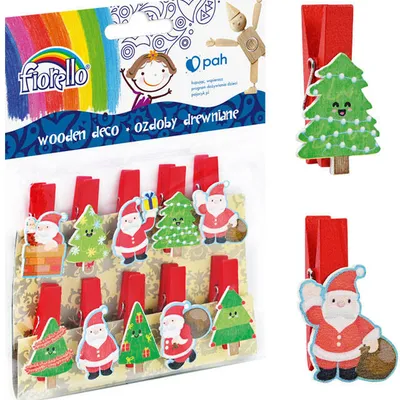 Ozdoby drewniane Fiorello gr-wd699 spinacz mikołaj i renifer 170-2535 10szt