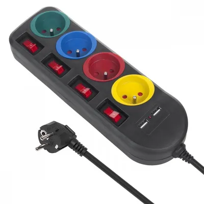 Maclean listwa zasilająca z wyłącznikami 4 gniazda + 2xusb przedłużacz mce229b czarna