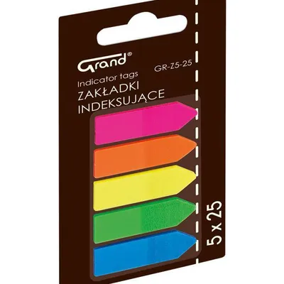 Zakładki indeksujące foliowe 45x12mm Grand gr-z5-25 strzałki 150-1417 mix*5 5x25szt
