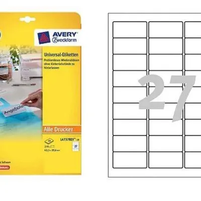 Etykiety samoprzylepne 63.5x29.6mm do czasowego etykietowania usuwalne l4737rev-25 białe 30ark*27szt