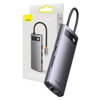 Hub 8w1 Baseus starjoy series, usb-c do hdmi + 3 x usb 3.1 + usb-c pd + rj45 + microsd/sd