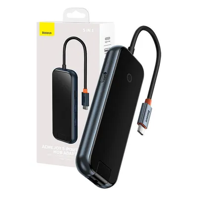 Hub 5w1 Baseus acmejoy series usb-c do 2xusb 3.0 + usb 2.0 + usb-c pd + rj45 (szary)