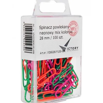 Spinacze okrągłe 28mm VICTORY OFFICE PRODUCTS 6028km100-99n mix kolorów neonowych w zawieszanym pojemniku plastikowym 100szt
