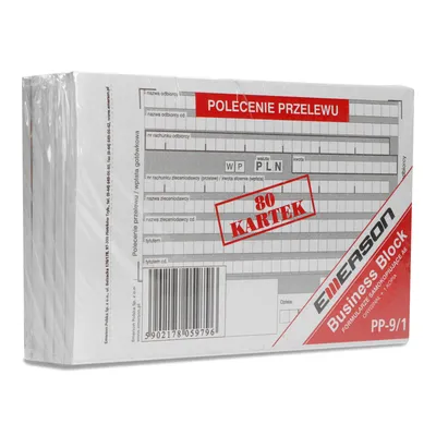 Druk akcydensowy polecenie przelewu klejonka a6 EMERSON pp-9/1 1+1 80 kart. 5 bl.