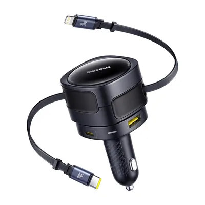 Ładowarka samochodowa Baseus enjoyment max z kablami usb-c+lightning i portami usb-a+usb-c 90w czarny