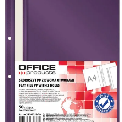 Skoroszyt wpinany a4 OFFICE PRODUCTS 2 otwory fioletowy pp 100/170mikr