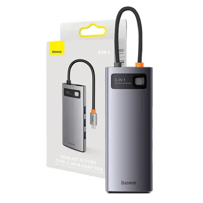 Hub 6w1 Baseus starjoy series, usb-c do hdmi + 3 x usb 3.0 + usb-c pd + rj45