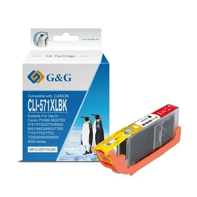 G&g kompatybilny ink / tusz z cli571bk xl, black, 10,8ml, ml np-c-0cl571xlbk, high capacity, canon pixma mg5750, mg5751, mg5752, m