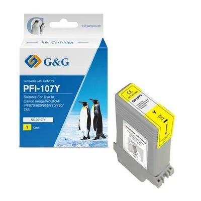 G&g kompatybilny ink / tusz z pfi107y, yellow, 130ml, nc-00107y, 6708b001, dla canon ipf-680, 685, 780, 785