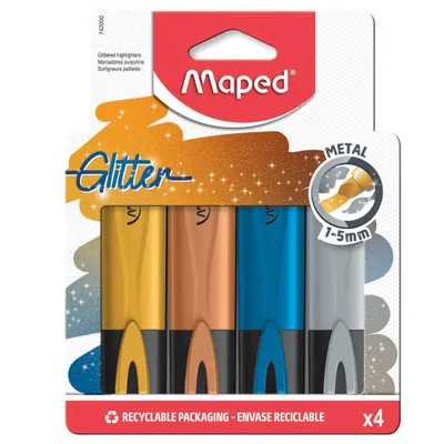 Zakreślacz MAPED glitter metal metaliczny brokat 4 szt kolory kartonowe etui