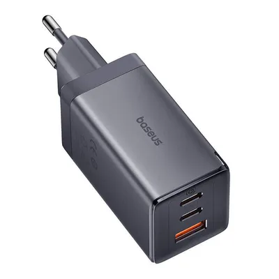 Ładowarka sieciowa Baseus gan5, 2x usb-c + usb, 65w + kabel 1m (szara)