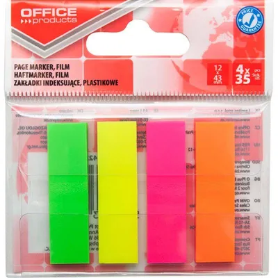 Zakładki indeksujące foliowe 12x43mm OFFICE PRODUCTS mix kolorów neon 4x35 szt