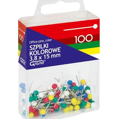 Szpilki 3.8x15mm Grand 110-1671 kolorowe w pojemniku plastikowym 100szt