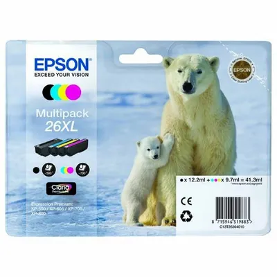 Epson oryginalny ink / tusz c13t26364020, t263640, 26xl, cmyk, 3x9,7/12,2ml, EPSON expression premium xp-800, xp-700, xp-600