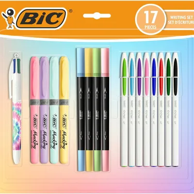 Zestaw długopis 4 colours decors tie dye 4 zakreślacze highlighter grip pastel BIC kids pastel 503836 4 pastelowe pisaki intensity dual tip 8 długopisów cristal up