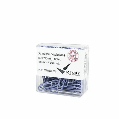 Spinacze okrągłe 28mm VICTORY OFFICE PRODUCTS 60286100-081 pastelowe jasnofioletowe metalowepowlekane w pojemniku plastikowym 100szt