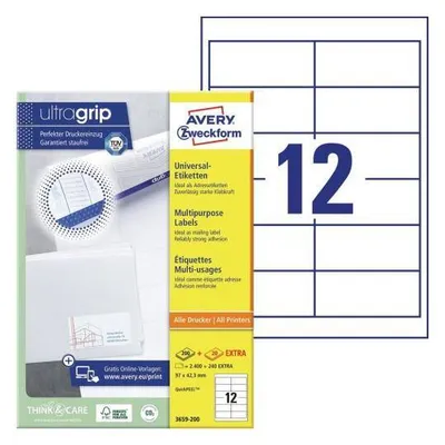 Etykiety samoprzylepne 97x42.3mm AVERY zweckform 3659-200 białe 220ark*12szt