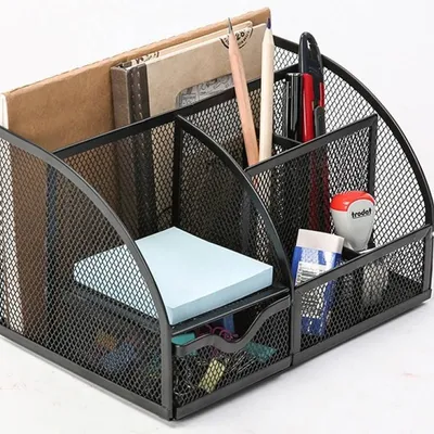 Przybornik na biurko 220x140x130mm Q-Connect office set czarny metalowa siatka