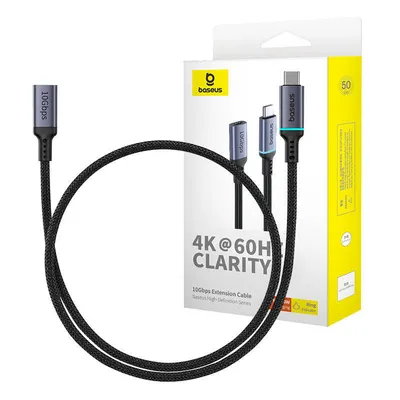 Przedłużenie kabla usb-c Baseus męski do żeński high definition 10gbps, 0,5m (czarny)