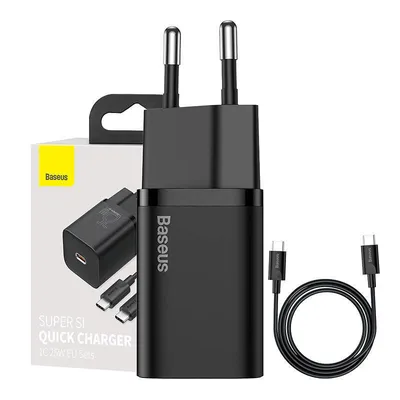 Ładowarka sieciowa Baseus super si quick charger 1c 25w z przewodem usb-c do usb-c 1m (czarna)
