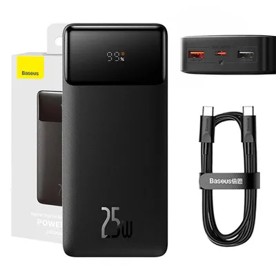 Powerbank Baseus bipow, 20000mah, 2x usb, usb-c, 25w (czarny)
