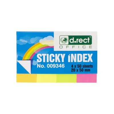 Zakładki indeksujące papierowe 20x50mm D.RECT mix kolorów 4x50szt