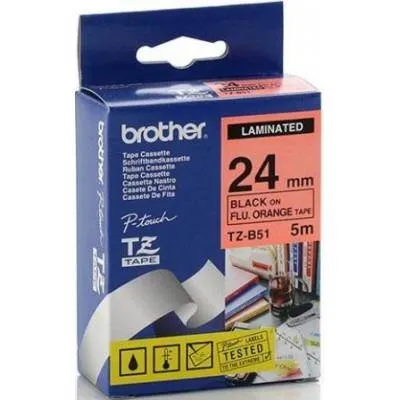 Tasiemka oryginalna czarny/fluo pomarańczowe BROTHER tzb51 24mm x 5 m