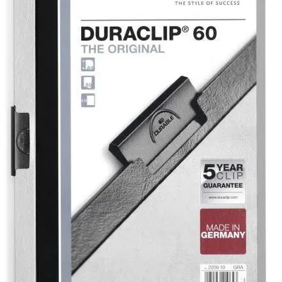 Skoroszyt zaciskowy a4 DURABLE duraclip 220910 szary plastikowy 60 krt