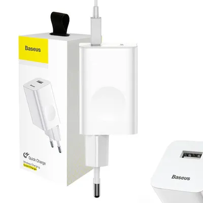 Ładowarka sieciowa Baseus charging quick charger, usb, qc 3.0, 24w (biała)
