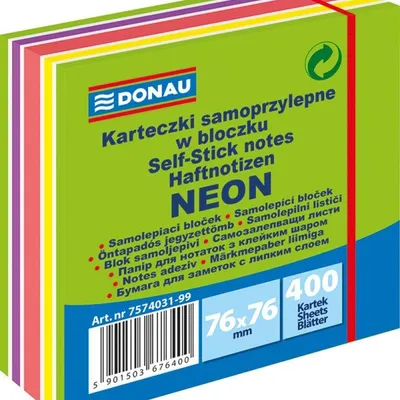 Karteczki samoprzylepne 76x76mm DONAU mix neon-pastel 400kart