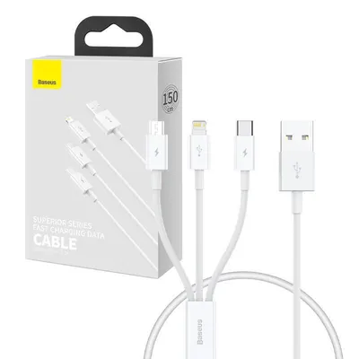 Kabel szybkiego ładowania Baseus superior data usb do m+l+c 3.5a 0.5m(white)