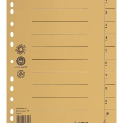 Przekładki 1-10 a4 DONAU z perforacją żółte karton 250g/m² 100szt