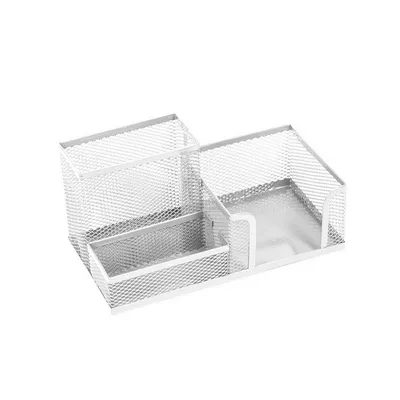 Przybornik na biurko 205x103x98mm LEVIATAN perłowy metalowa siatka