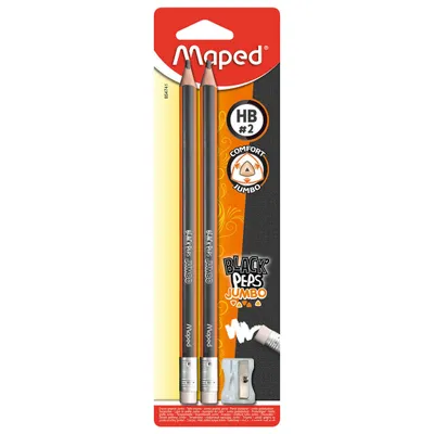 Ołówek z gumką MAPED blackpeps jumbo hb 2 szt + temperówka blister
