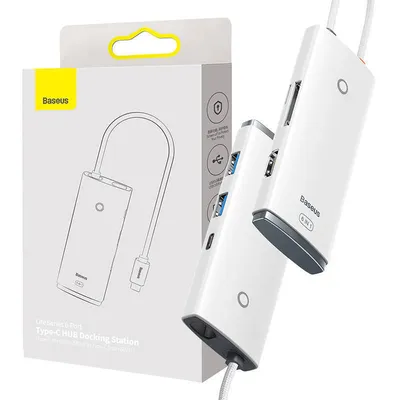 Hub 6w1 Baseus lite series, usb-c do 2x usb 3.0 + hdmi + usb-c + tf/sd (biały)