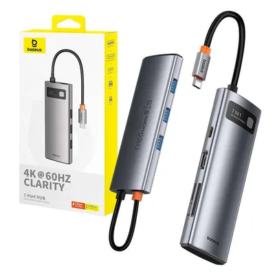 Hub 7w1 Baseus gleam, usb-c do 1x hdmi4k 60hz + 3x usb3.0 + 1x pd + 1x sd/tf (szary)