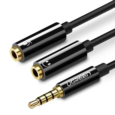 Ugreen av141 rozdzielacz audio aux kabel mini jack 3,5 mm (męski) do słuchawki + mikrofon (żeńskie), 20cm (czarny)