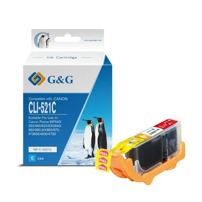 G&g kompatybilny ink / tusz z cli521c, cyan, 8.4ml, np-c-0521c, 2934b001, dla canon ip3600, ip4600, mp620, mp630, mp980