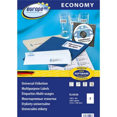 Etykiety samoprzylepne 210x148mm uniwersalne economy ela026 białe 100ark*2szt